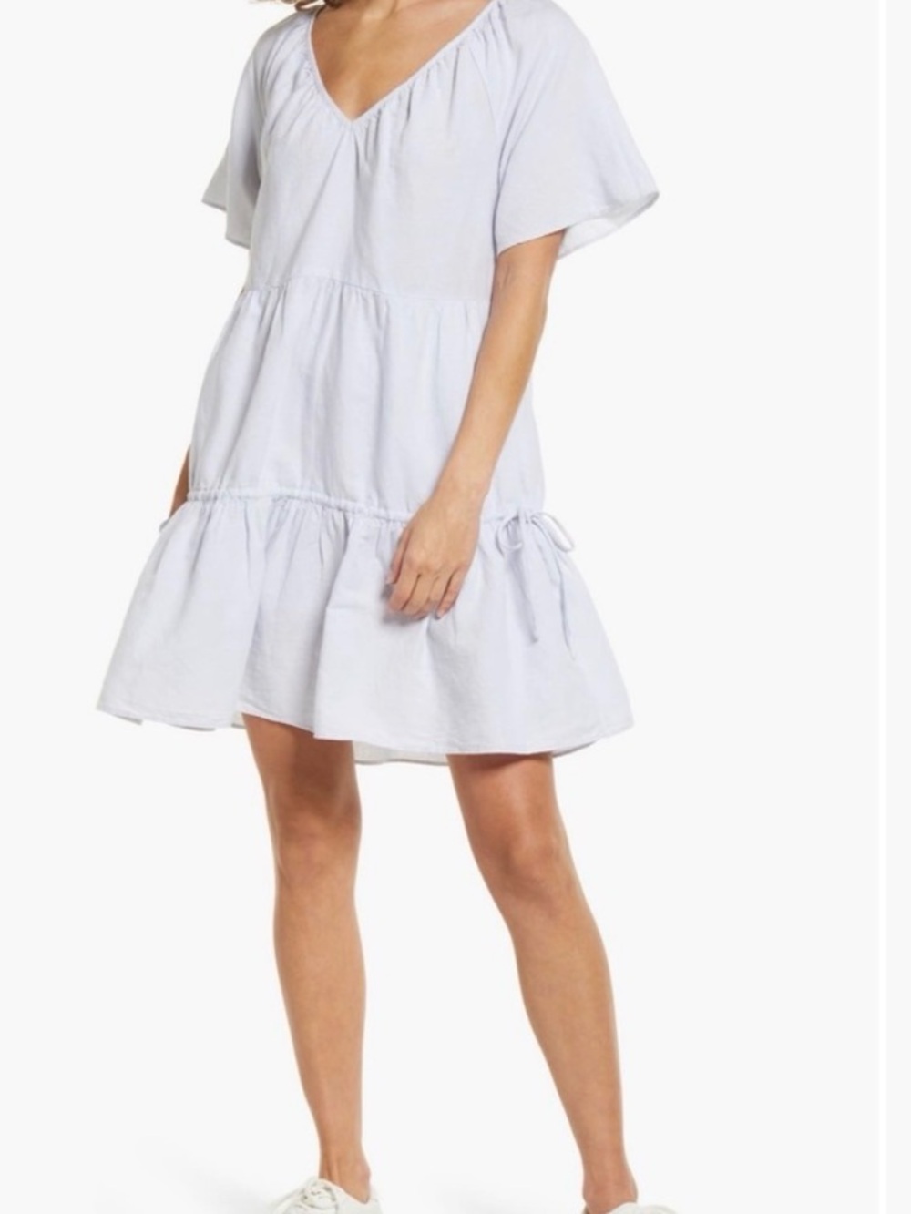 Madewell Pale Blue Tiered Mini Dress with Side Tie